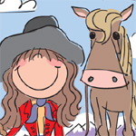 "Western Style Art Cartoon Horse Cowgirl Drawing"