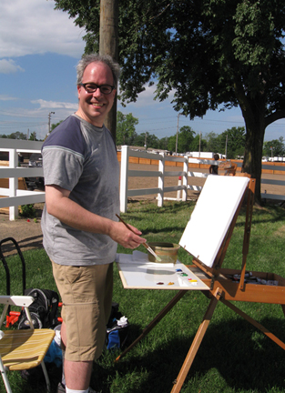 Outdoor Landscape Oil Painting Fairgrounds Horse Arena