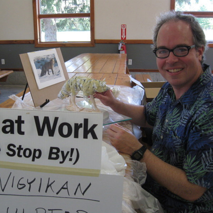artist, sculptor, sculpture, fox, tin foil, art, show, demonstration