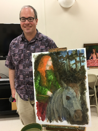 artist, fantasy art, demonstration, teacher, oil on panel, easel