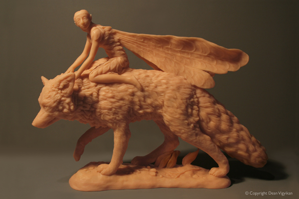 fox, fairy, polymer clay, fantasy art, animal, wildlife art, imagination, detail, realism, insect, wings, fur